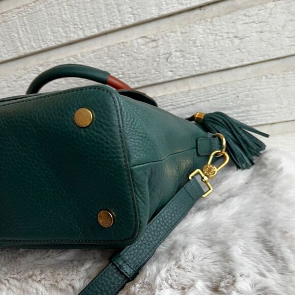 ISAAC MIZRAHI Green Brown Leather Laptop Work Tote Shoulder Bag Bridgehampton - Picture 10 of 12